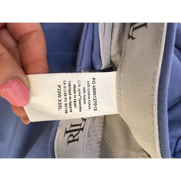 Lauren Ralph Lauren Chino Pants Blue Flat Front Stretch Slim Fit Men's Sz 33x32 - Picture 9 of 10